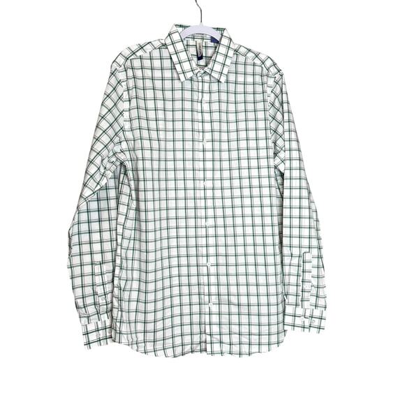 Artefact Button Up Shirt White Green Plaid Cotton NWT Men Size Large Tall - Picture 2 of 9